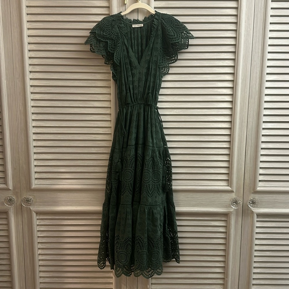 Ulla Johnson, green eyelet dress, like new.